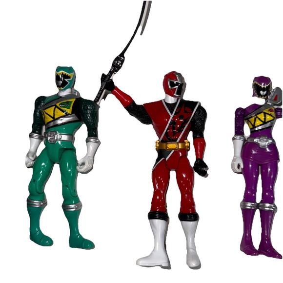 Bundle Of 4 Power Ranger 5” Action Figures Green Purple Dino, Blue Red Ninja - Picture 3 of 13